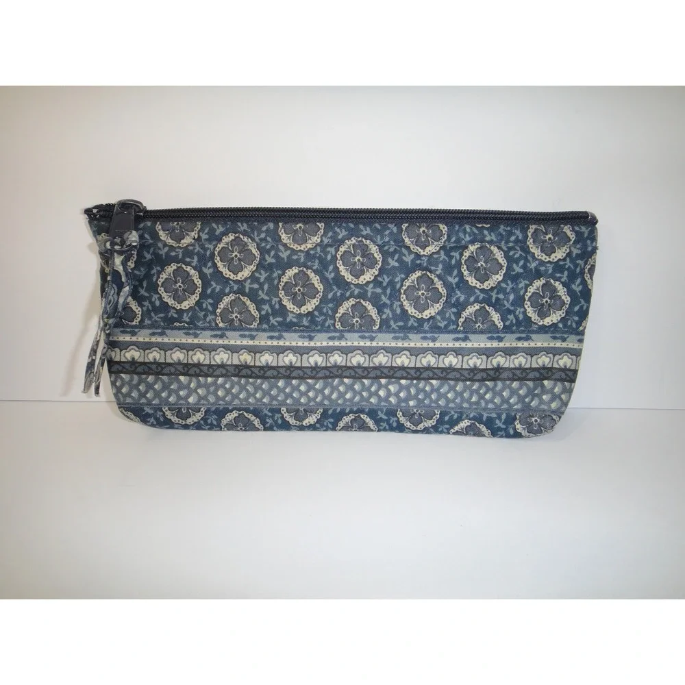 Vera Bradley Indigo Pattern Quilted 100% Cotton Zipper Cosmetic Pouch VTG 1997